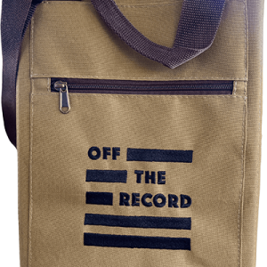 Tote bag with OFF THE RECORD logo, ideal for wine accessories and casual outings.