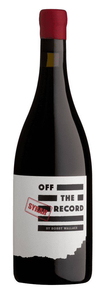 Stylish wine bottle with OFF THE RECORD label and red cap for premium branding.